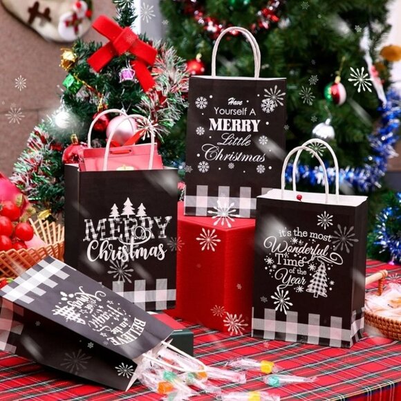 20 Pieces Christmas Buffalo Plaid Paper Xmas Gift/Candy Bags with Handle - NIB - Picture 1 of 5